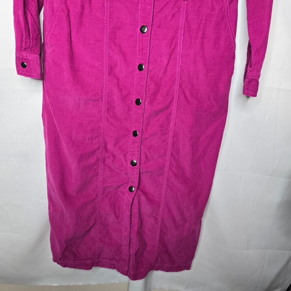 Loft Pink Magenta Corduroy Snap Front Midi Shirt Dress Size 6 - Picture 3 of 7